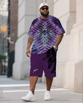 Men's Plus Size Tie Dye Black Ice Diamond Crewneck T-shirt Shorts Suit